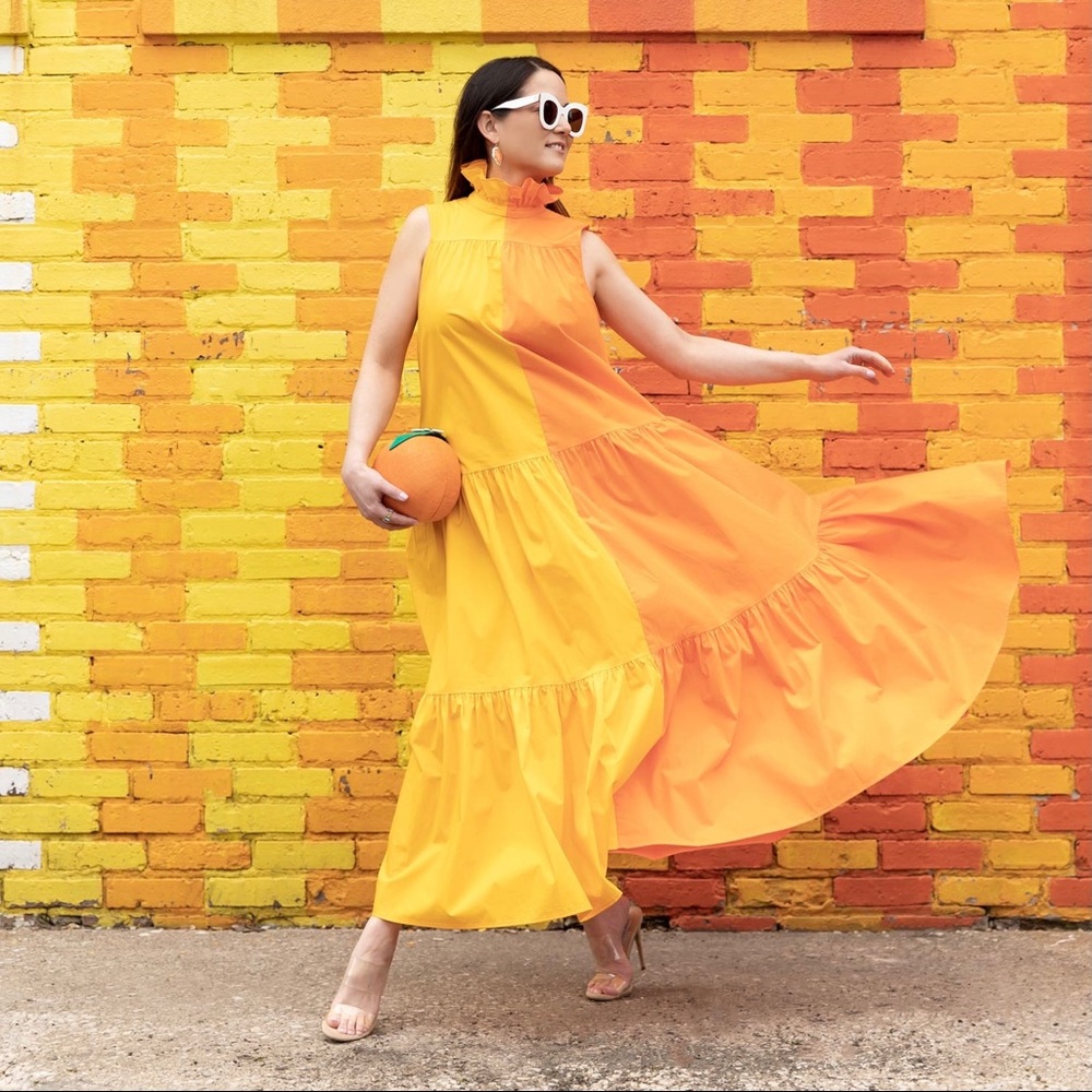 Christopher John Rogers x Target Bold Orange Colorblock Sleeveless Ruffle Dress